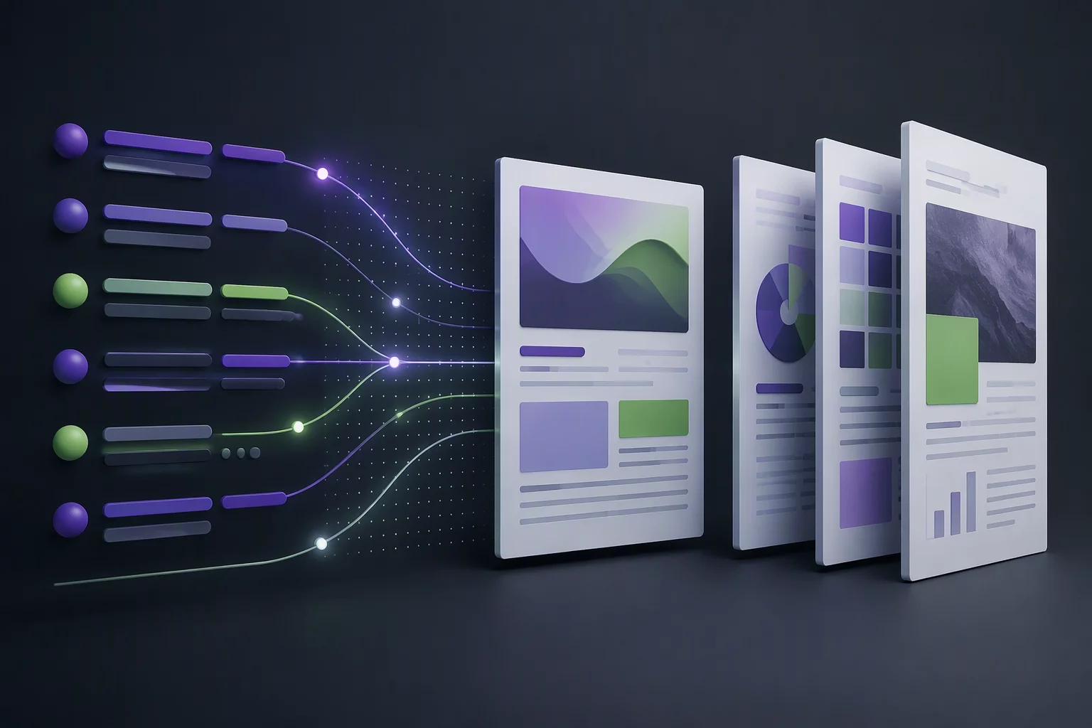 Conceptual illustration of structured data pipelines feeding dynamic layouts